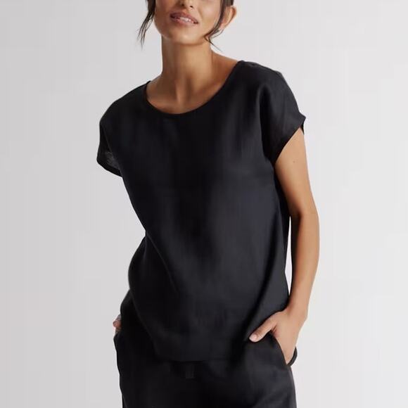 Quince Tops - NWT Quince 100% European Linen Short Sleeve Top Black Women's Size Small